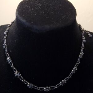 Elegant Black Metal Floral Choker Necklace